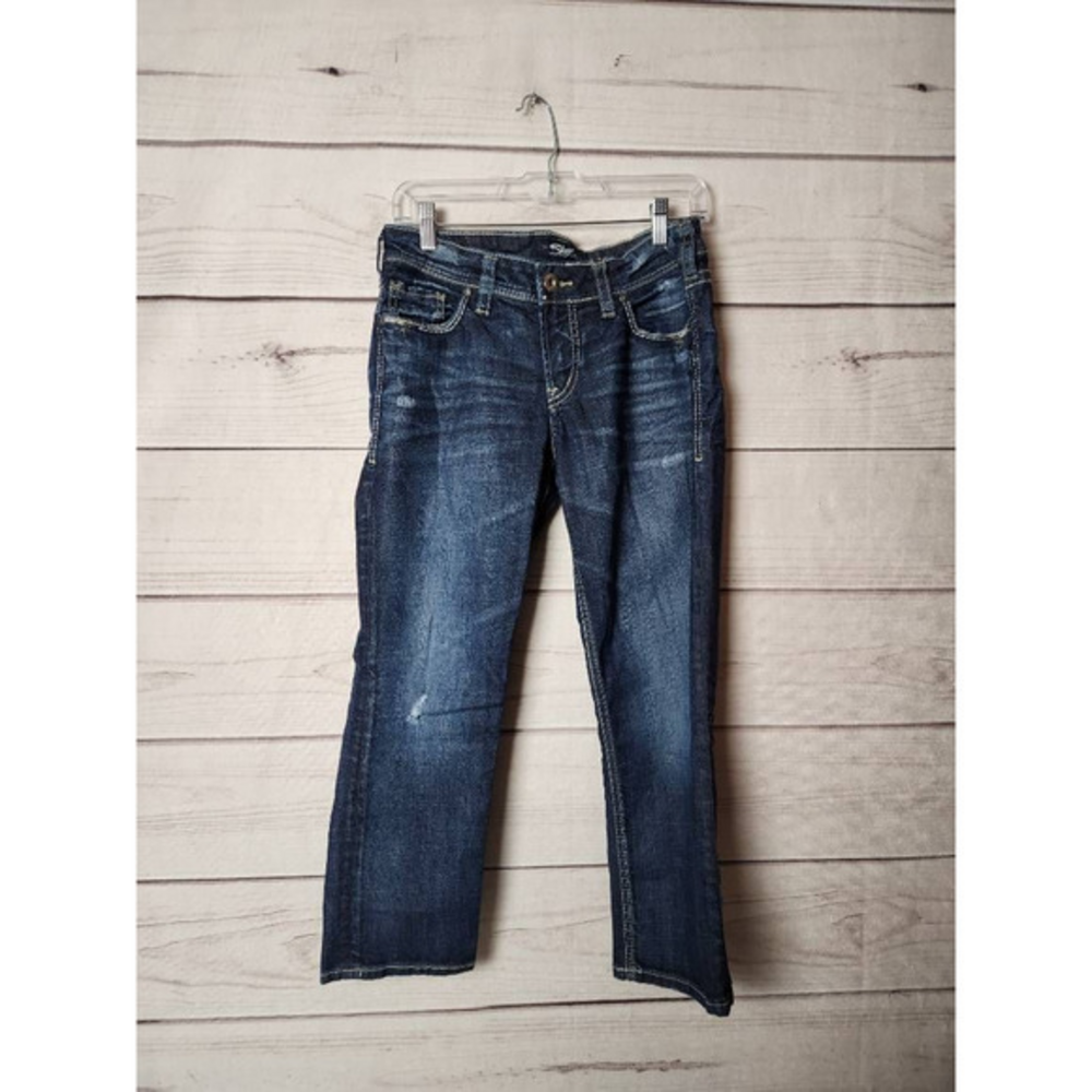 Silver Jeans‎ Womens Elyse Capri Blue Stretch Dark Wash Low Rise Denim 26